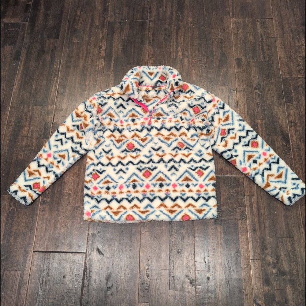 Eddie Bauer Southwestern Aztec Sherpa Fleece Pullover Womens M 1/4 Zip Sweater